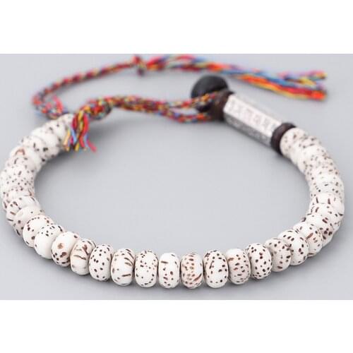 Handmade Bracelet For Men Tibetan buddhist Braided Cotton Thread Lucky Knots bracelet Natural Bodhi Beads Carved Amulet