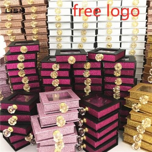 Wholesales Crystal handle NEW 25mm False Eyelashes Packaging Box Lash Boxes Custom Your Logo Fake 3d Mink Lashes Glitter Case