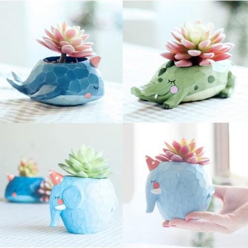 Plant Pot Cartoon Mini Crocodile Whale Resin Flower Pots Ehant Animals Succulent Plant Pots Bonsai Planter Home Office Decorlep