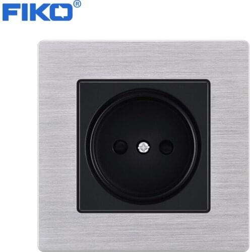 FIKO Silver-Black 16A EU Russia Socket,16A EU Standard Aluminium Alloy Panel wall socket Electrical Outlet 86mm * 86mm