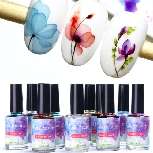 12 Bottle Watercolor Ink Nail Polish Blooming Flowers Gradient Marble Painting Salon Smoke Effect Nail Art Gel Varnishes NT895
