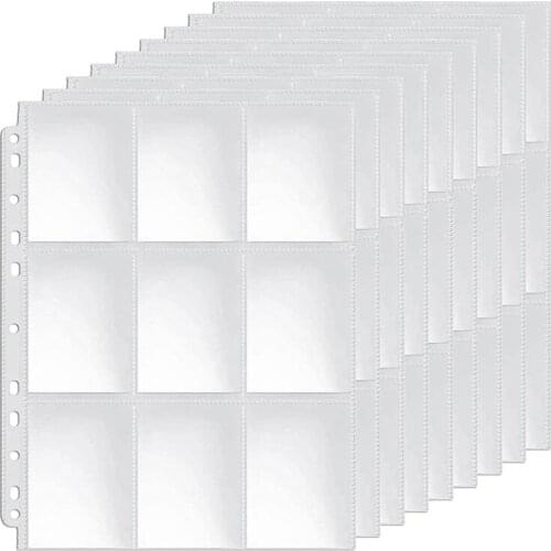 Pockets Double-Sided Trading Card Pages Sleeves 9-Pocket Clear Plastic Game Card Protectors for Fit 3 Ring Binder