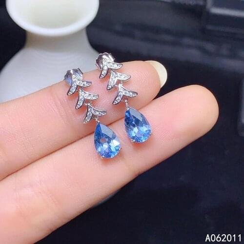 KJJEAXCMY fine jewelry natural blue topaz 925 sterling silver classic girl earrings new Ear Studs support test