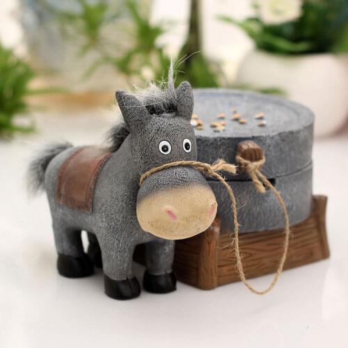 Creative Donkey Pulling Stone Mill Showcase Decoration Home Office Desktop Decorate Ornament Succulent Plants Flowerpot Ashtray