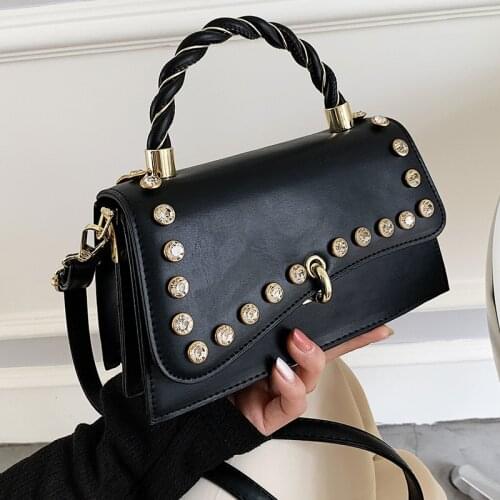 Small Pu Leather Crossbody Bags Pure Color Square Womens Bag Female Trending Rivet Handbags Flap Designer Tote Shoulder Bag Sac