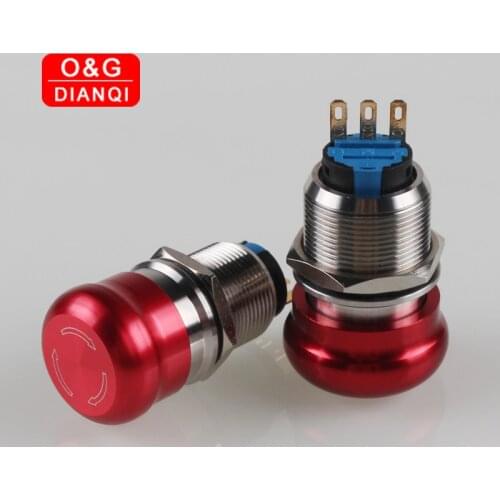 Metal Emergency Stop Switch 22mm 19mm Push Button Switch Waterproof Selflocking Mushroom Emergency Knob Switch with Free Wires