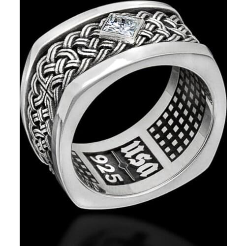 MIQIAO Silver Plated Weaven Luxury Crystal Retro Hip Hop Vintage Rings for Men Women Couple Friends Gift Fashion Jewelry Bague