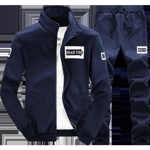 QNPQYX Tracksuits Men Polyester Sweatshirt Sporting Fleece Gyms Autumn Jacket + Pants Casual Mens Track Suit Sportswear Fitness