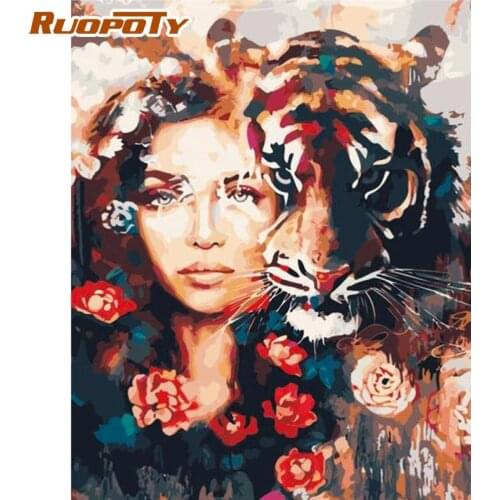 RUOPOTY Frame DIY Paint By Numbers Kits Oil Painting By Numbers Figure On Canvas Handpaint Coloring By Numbers For Gift