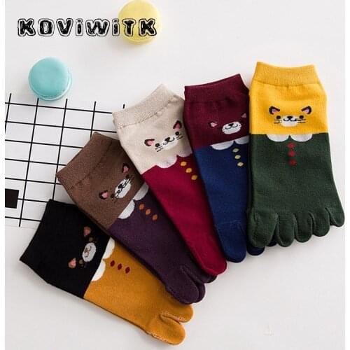 Ankle toes no show socks boat invisible five fingers toe Funny New Cartoon cotton animal Sock Womens Harajuku Kawaii Casual sox