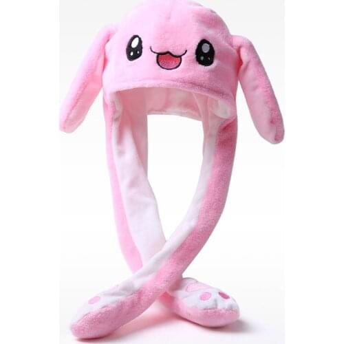 Newly Cute Bunny Plush Hat Funny Ear Up Down Rabbit Gifts Toy for Kids Women Moving Hat Rabbit Ears Plush Sweet Cute Airbag Caps