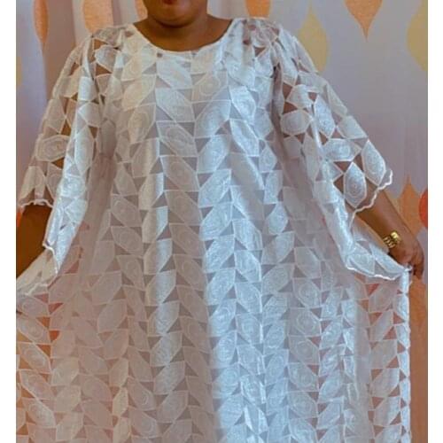 New Fashion Classic African Womens Dashiki Abaya Water Soluble Cloth Lace Fabric Free Size Have Inside Loose Long Dress 2Piece