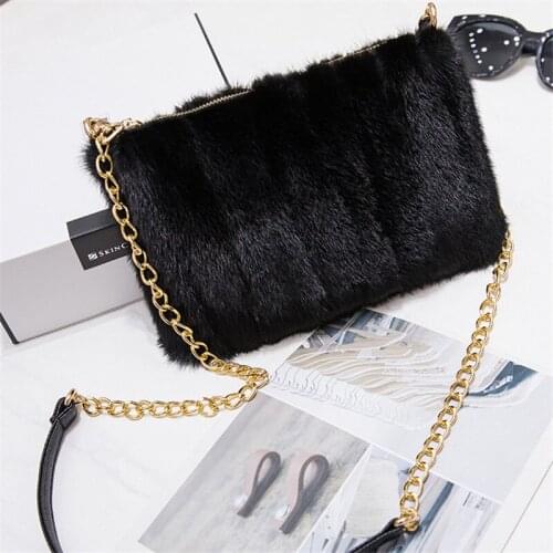 New Womens Mink Fur Messenger Bag Autumn And Winter Plush Wallets And Handbags Womens Mobile Phone Shoulder Bag