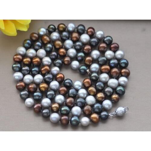 Z10914 17"~50" 9mm Black Gray Coffee Round Freshwater Pearl Necklace