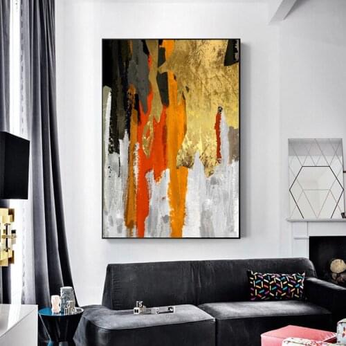 Modern Abstract Green Gold Orange Blue Green Canvas Art Fashion Posters Prints Wall Pictures for Living Room Stylish Home Decor