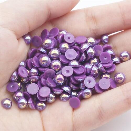 1000/500pcs 2-5mm and Mixed Size Dark Purple AB Glue on ABS Imitation Half Round Pearls Resin Flatback Beads For Jewelry Making