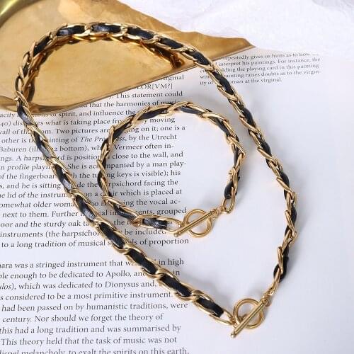 Simple Leather Rope Design Chain Necklace Bracelet Set Indifference Style Gift For Women 2021 Trend Stainless Steel Jewellery