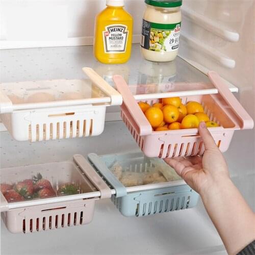 XZJJA Adjustable Refrigerator Storage Box Multi-purpose Slide Drawer Organizer Refrigerator Storage Shelf Kitchen Storage