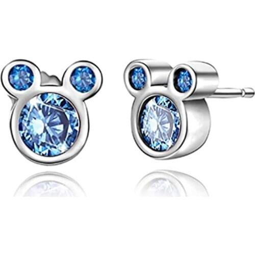 Cute Earrings Stud For Women Blue Crystals Mouse Cartoon Anime Jewelry Wholesale 2021 New Trend Luxury Wedding Accessories
