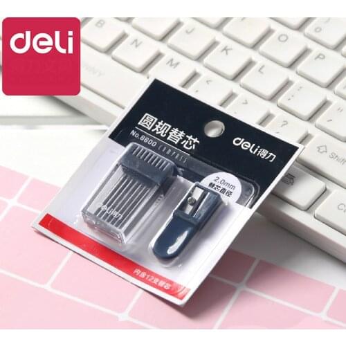 Deli Metal Compass Lead Refills 2.0mm Universal Drawing Professional Metal Compass Replacement Core with Pencil Sharpener