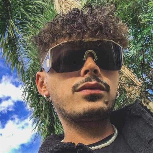 One Lens Shield Vintage Oversize Square Sunglasses 2021 Trendy Mens Designer Sun Glasses Black Yellow Large Women Shades UV400