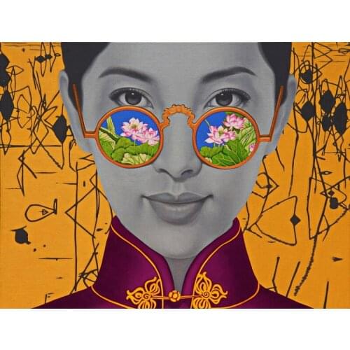 Modern painting pop art Oriental beauty on oil canvas for wedding decor, wallpaper, gallery
