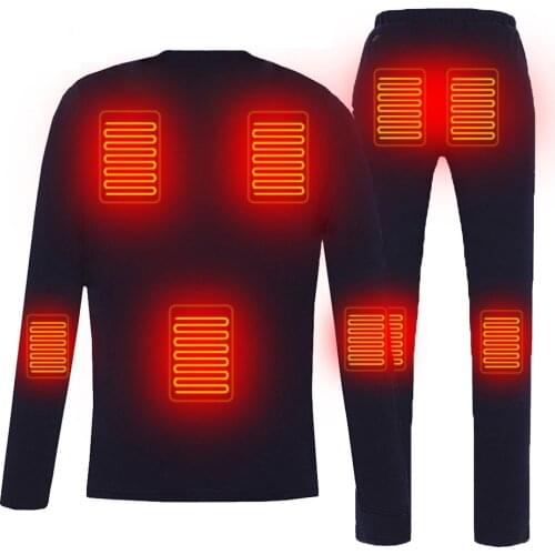 Heated Thermal Fleece Shirt + Heated Pants Men Heating T Shirt Electric USB Heated Thermal Underwear Set Temperature Control
