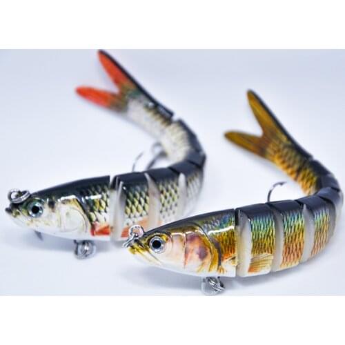 ACEXPNM Hard Fishing Lure 8 Segment Multi Jointed Artificial Bait Bass Lure Lifelike Trout Swimbait Crankbait 4# Treble Hooks