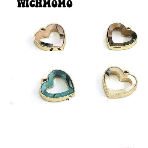 2021 New 6 Pieces/bag High Quality Zinc Alloy Inlay Acrylic Hearts Charms Pendants for DIY Earrings Necklace Jewelry Accessories