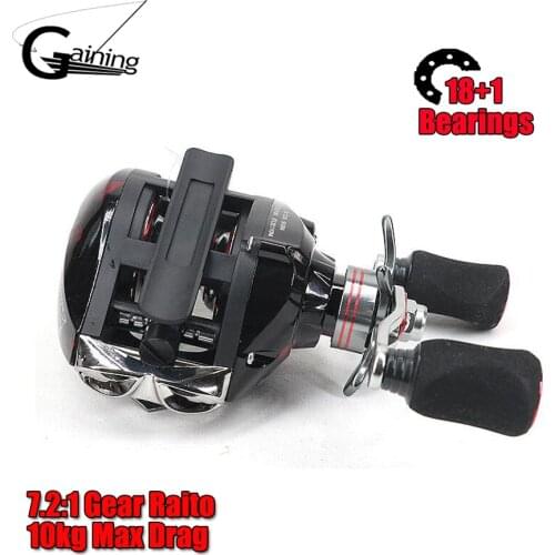 Gaining Baitcasting Reel Dual Brake System Reel 10KG Max Drag 18+1 BBs 7.2:1 High Speed Fishing Reel