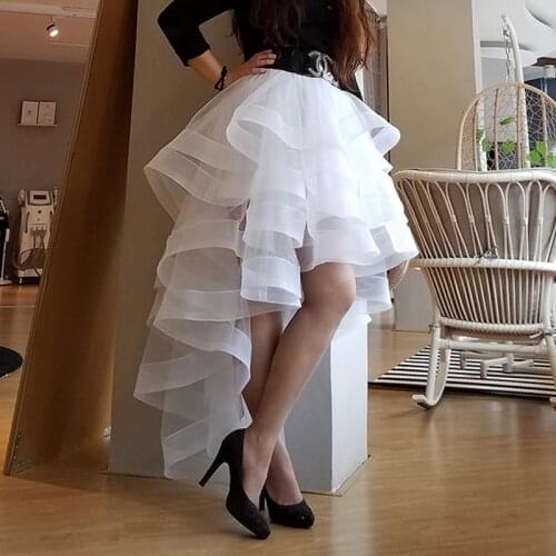White Tiered Ruffle Womens Skirts High Low Sexy Custom Made Fashion Cheap Simple Formal Party Prom Skirt
