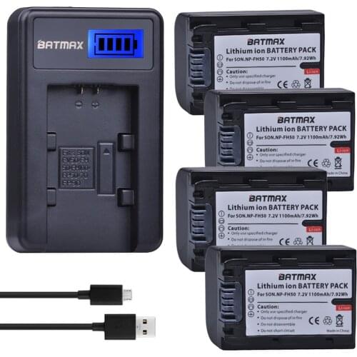 2Pcs NP-FH50 NP-FH30 FH40 NP FH50 Battery + LCD USB Charger for Sony HX1 HX100 A230 A290 A330 A390 CX100E CX500E CX520E HC9E