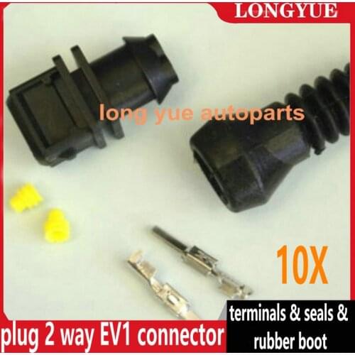 10kit 2 PIN MALE JPT Junior Power Timer Plug 2 Way EV1 Connector With Terminals & Seals & Rubber Boot