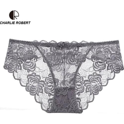 CR New Female 3pcs Ultra-thin Transparent Briefs High Quality Sexy Lingerie Lace Panties Plus Size Soft Underwear for Women