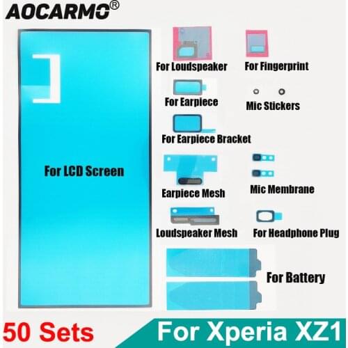 50Sets/Lot For SONY Xperia XZ1 G8341 G8342 LCD Adhesive Front Frame Glue Ear Speaker Loudspeaker Dust Mesh Net Full Set Sticker