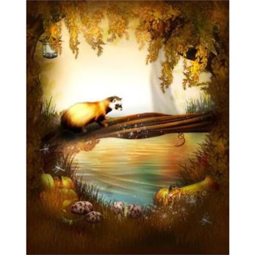 5D DIY Full Round Diamond Painting Autumn Fairytale Forest Landscape Cross Stitch Embroidery Rhinestone Mosaic Home Decor Y331