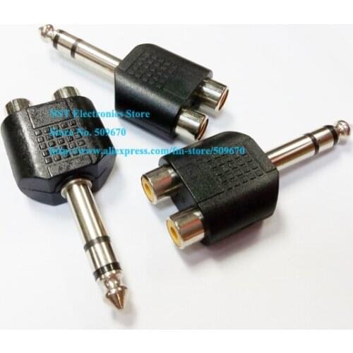 6.35mm Stereo Plug to Dual RCA Jack Splitter Adapter Connector/Free shipping/25PCS
