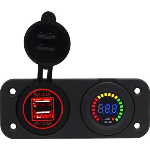 12-24V Dual USB Car Cigarette Lighter Socket Power Charging Adapter Voltage displaying for camper caravan charging