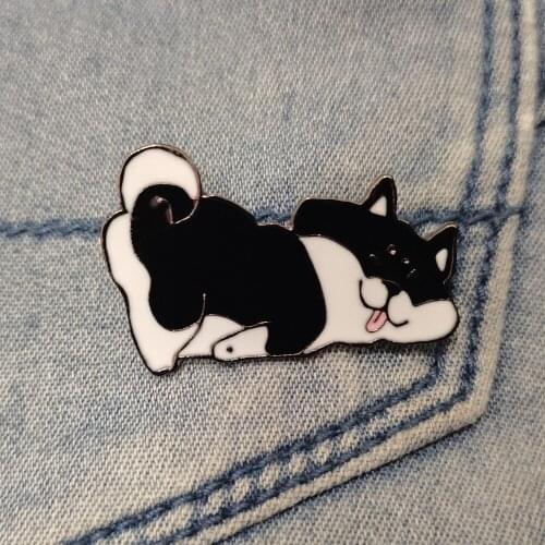 Cartoon Cute Animal Brooch Metal Brooch Enamel Pins Black Colour Lazy Dog Size About 1.0*1.4 Inch Weight “5.4g