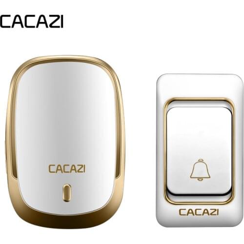 CACAZI Smart Home Wireless Doorbell Waterproof 1 Battery Button 1 Receiver EU Plug LED Light Cordless Bell 36 Chimes 4 Volume