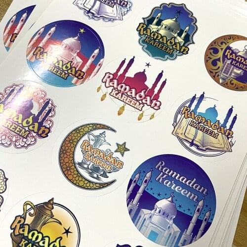 CYUAN 120pcs Eid Mubarak Sticker Paper Ramadan Kareem Stickers Gift Bag Label Seal Sticker Islamic Muslim Party Decor Supplies