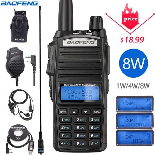 Optional 8W/5W Baofeng UV-82 Plus Tri-power 8/4/1W 2-PTT Walkie Talkie Dual Band Transceiver hunting Two way Radio UV-9R UV-5R