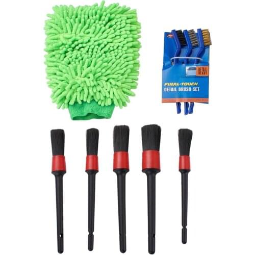 Car Cleaning Kit Wash Gloves Cleaning Brushes Mini Wire Detail Brush 9 Pcs Automobile Care Gloves And Brushes