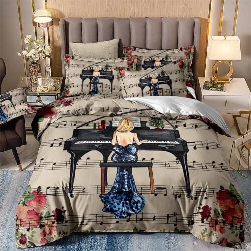 Beauty Piano Bedding Set beautiful Duvet Quilt Cover Queen Sizes Single Twin Double King Size 3pcs Brown color