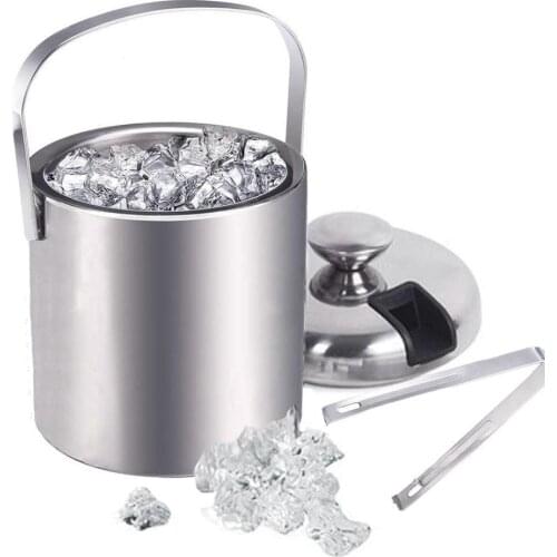 1pc 1300ml Stainless Steel Ice Container Double-Walled Ice Bucket ice container with tongs lid Clamp Heat Isolation Bar Tools