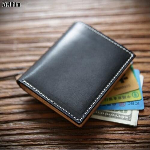 100% Genuine Leather Wallet For Men Male Luxury Vintage Handmade Natural Cowhide Short Bifold Mens Purse Card Holder Money Bag