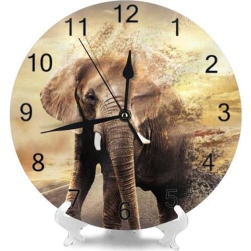 Elephant Animal Round Wall Clock Numeral Digital Dial Mute Silent Non-Ticking Battery Operated Clocks Decor Art for Living Room