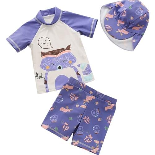 Summer Holiday Boys Swimwear Three Piece Swimsuit Kids Cartoon Printed Bikini Sets Kids Swimsuit Bathing Suit for Boy 3-8 Year