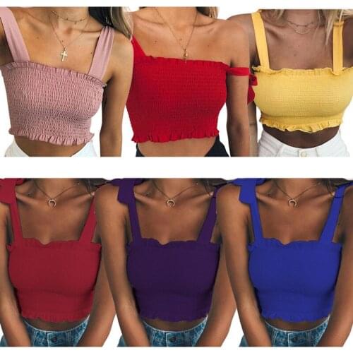 Summer Fashion Sexy Chiffon Slash Neck Sling Solid Tanks Womens Short Vest 2021 New Casual Ruffle Backless Bodycon Ladies Vest