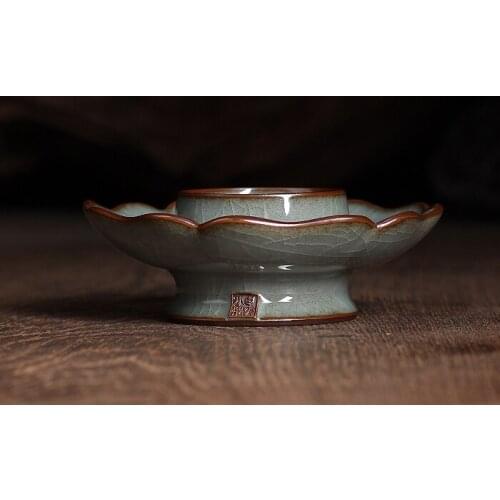 Longquan Celadon Handmade Ge Kiln High Iron Content Body Cup Holder Ceramic Tea Ceremony Accessories